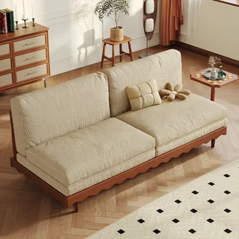 Френски ретро диван-легло от масивно дърво, хол, разтегателен диван-легло от черешово дърво с двойно предназначение