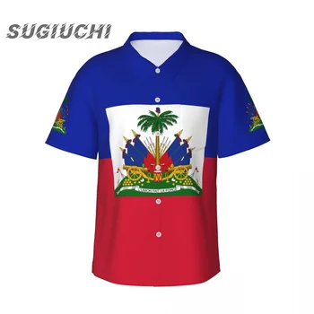 Хавайски ризи с флага на Хаити за мъже, плажна риза с къс ръкав, Лятна ежедневни облекла копчета с цветен модел