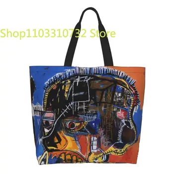 Чанти за пазаруване на хранителни стоки от черепа, холщовая чанта за пазаруване с кавайной печат, по-голямата голям здрава художествена чанта Basquiats