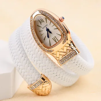 Часовник във формата на змия, модерни кварцови часовници, дамски кожени дамски часовници с диамантена инкрустация, каишка за часовник, лесен луксозна гривна V56