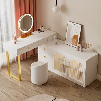 Чекмеджето тоалетна масичка с Бяла жена, Модерен тоалетка за спалня, Луксозно хранилище в скандинавски стил, Удобни мебели в стил Макиллаже